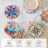 Set 6, Boho Coasters of Coasters for Drinks Absorbent Stone with Holder, Mandala Flower Ceramic Drink Coaster