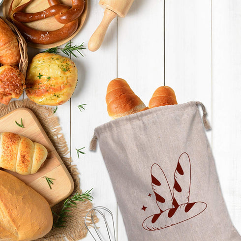 4 Packs Augshy Linen Bread Bags for Homemade Bread, Unbleached, Reusable Bread Storage Bakery & Baguette