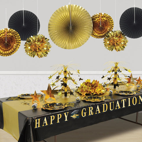 Beistle 10 Piece Black & Gold Decorative Fans for New Year’s Eve, Awards Night, Birthday Party Supplies