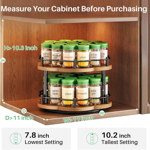 2 Countertop 10 Inch Spice Rack Lazy Susan Organizer for Cabinet, Rotating Spice Organization Tier Adjustable Lazy