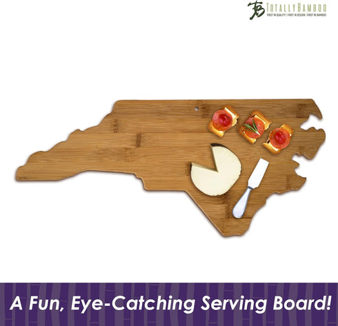 Totally Bamboo 20-7978NC North Carolina State Shaped Bamboo Serving and Cutting Board, Brown