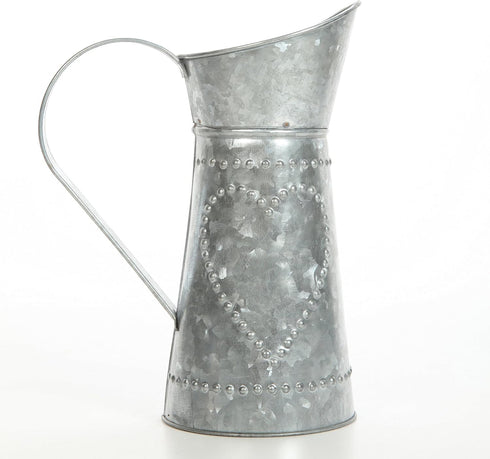 Hosley 9.25 Inch High Galvanized Decorative Pitcher - Ideal for Floral Arrangements, Home Wedding Decor