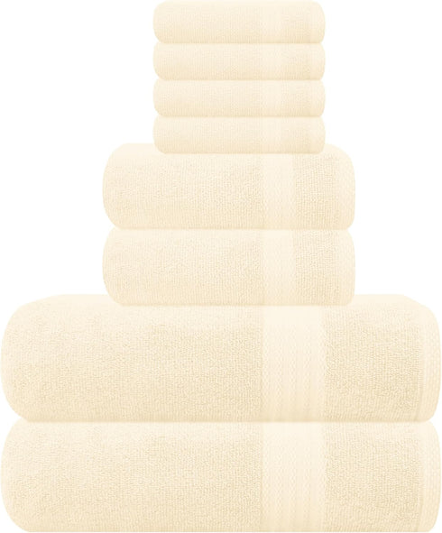 GLAMBURG Ultra Soft 8-Piece Towel Set - 100% Pure Ringspun Cotton, Contains