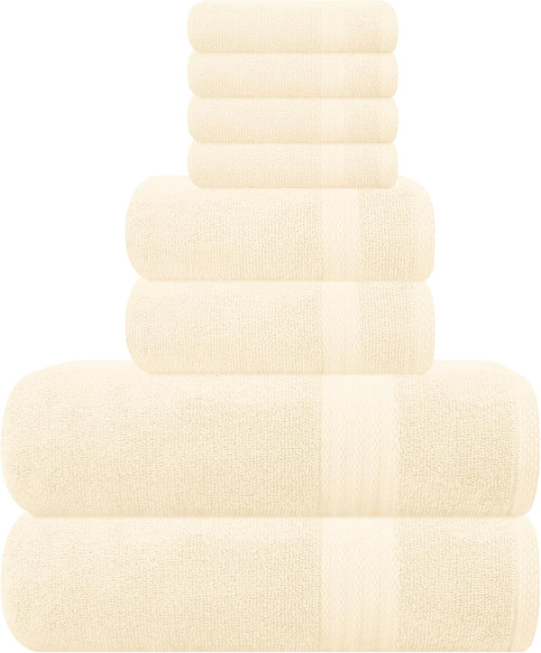 GLAMBURG Ultra Soft 8-Piece Towel Set - 100% Pure Ringspun Cotton, Contains