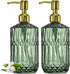 JASAI 2Pack 18Oz Green Glass Soap Dispenser with Gold Rust Proof Pump,