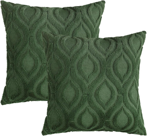 decorUhome Decorative Throw Pillow Covers 20x20 Set of 2, Soft Plush Faux Wool Couch Covers for Home, Forest Elf