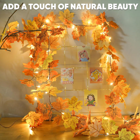 20LED suddus Fall Leaves Garland with Lights, Battery Operated Fall Lights with Timer, Thanksgiving Decoration