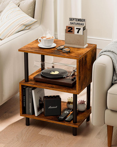 3-Tier 44 LBS Frylr Small Side Table, End Table and Nightstand with Wood Shelves, Sturdy Metal Frame with Capacity per