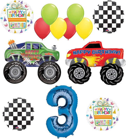 Monster Truck Party Supplies - 3rd Birthday Balloon Bouquet Decorations
