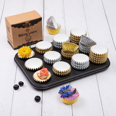 Non-Stick 400pcs Gold Mini Cupcake Liners for Baking, Mini Size Foil Muffin Liners, Christmas Cupcake Liners