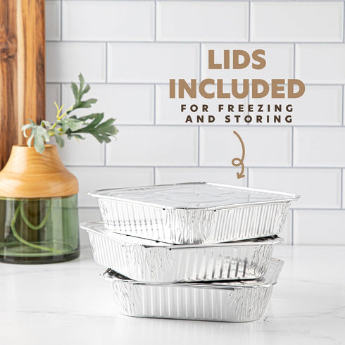 PLASTICPRO 10 Pack 8 Inch Square Aluminum Pans with Lids, Disposable Tin Foil Baking Pans for Food Storage