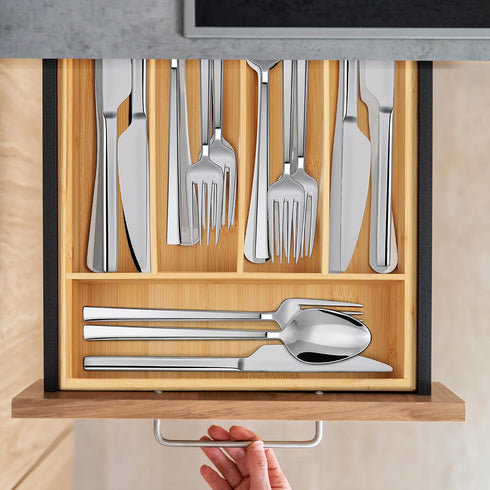 LotFancy Silverware Organizer, Bamboo Drawer Organizer for Kitchen Utensils, Flatware Holder for Cutlery Storage