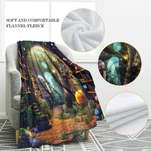 60"x80" Jekeno Starry Sky Planet Bookshelf Blanket Gifts for Women Men Kids Halloween Birthday Christmas Library Book