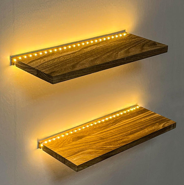 Comtelek Floating Shelves for Wall Decor Wood Wall Mounted Shelves with LED Lights