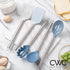 COOK WITH COLOR Silicone Cooking Utensils, 5 Pc Kitchen Utensil Set, Easy to Clean Silicone Kitchen Utensils, Cooking Utensils for Nonstick Cookware, Kitchen Gadgets Set (Blue and White) by COOK WITH COLOR