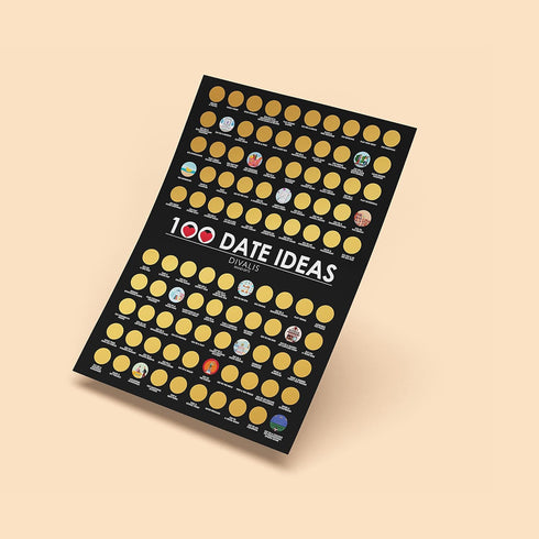 Divalis 100 Dates Scratch off Bucket List, Scratchable Motivational Achievements Checklist Poster, Black and Gold