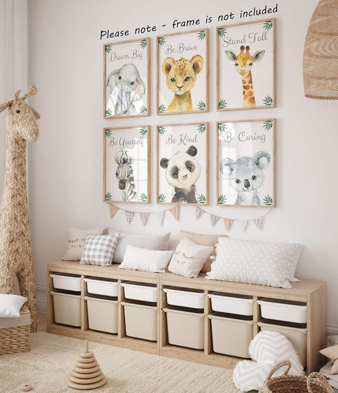 Set 6 (8x10) Baby Safari Animals for Girl or Boy Nursery Bedroom, of Unframed Wall Art Prints, Jungle Leaves Quote