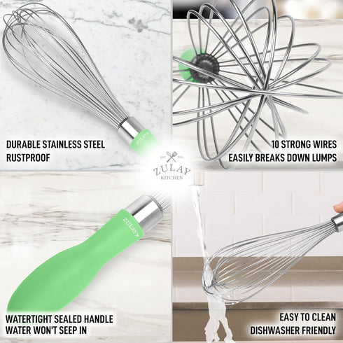 Zulay Kitchen 12 Inch Stainless Steel Balloon Whisk, Heavy Duty Wire Whisk with Non-Slip Silicone Handle for Blending
