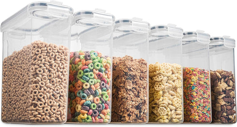 6 Pack (135.5 Oz) Airtight Cereal Food Storage Container - BPA Free Plastic Kitchen and Pantry Organization Canisters