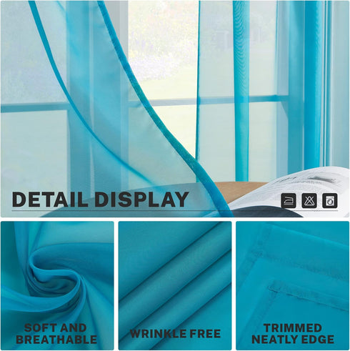 MRTREES Short Sheer Curtains 36 inch Length Kitchen Tier Curtains, Light Filtering Rod Pocket Voile Cafe Curtains, 2
