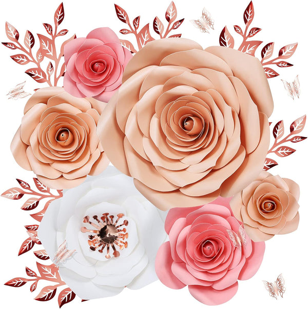 Paper Flowers Decorations for Wall, Large 3D Artificial Flower Wall Decor for Nursery, Bridal Shower