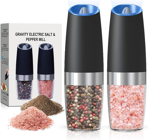 BELRIGO Battery Operated Salt And Pepper Grinder Set with LED Light, Automatic Electric