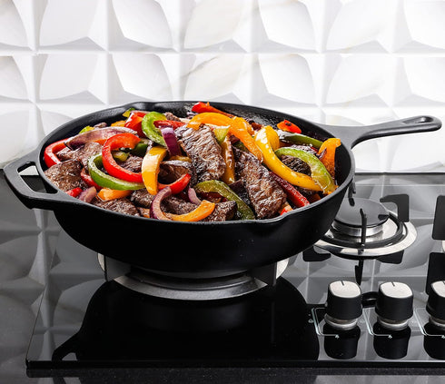 Utopia Kitchen 12 Inch Saute Fry Pan - Pre-Seasoned Cast Iron Skillet - Safe Grill Cookware for Indoor & Outdoor Use