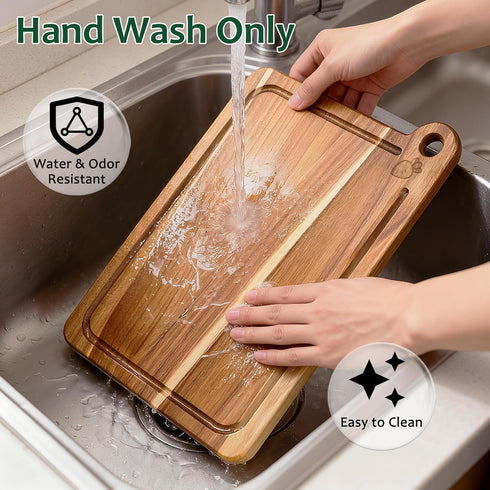 3 Pack Set, Cutting Board Acacia Wood Cutting Boards for Kitchen, Chopping Board with Deep Juice Grooves & Built