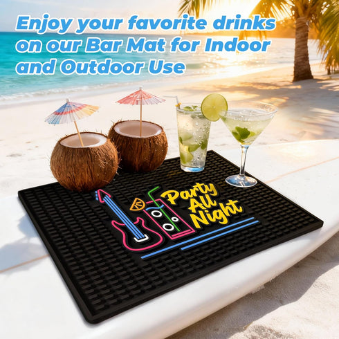 ZJWZLG 18 12 Inch Countertop Neon Tiki Black Bar Mat x - Thick Rubber Bar Mats for and Bartending - Professional Bar