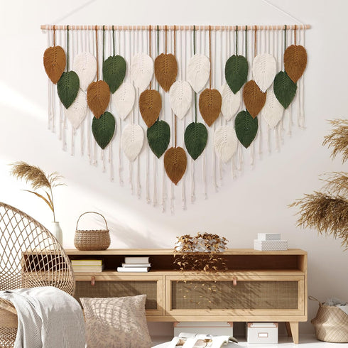 51.5" 33.5" KHOYIME Large Macrame Wall Hanging Boho Woven Tapestry, Chic Home Decor Modern Bohemian Handmade Leaf