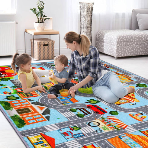 DINSUMRUG (59X39.4 INCH, Car Rug for Kids, Car Play Mat Carpet, Extra Non-Slip Traffic Road Rug for Kids, City Map