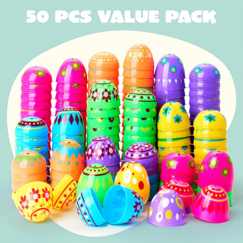 200 2.3" JOYIN Pcs Plastic Printed Bright Easter Eggs Tall for Easter Hunt, Basket Stuffers Fillers, Classroom Prize