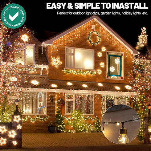Lights-100Pcs Hooks for Outdoor String Heavy Duty Hooks with Adhesive StripsNo Holes, No Tools, No Drill Light Clips