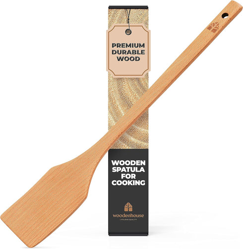 Long Wooden Spoon 17.5” – Crawfish Paddle, Heavy-Duty Beech Wood Spoon for Cooking, Mixing & Brewing