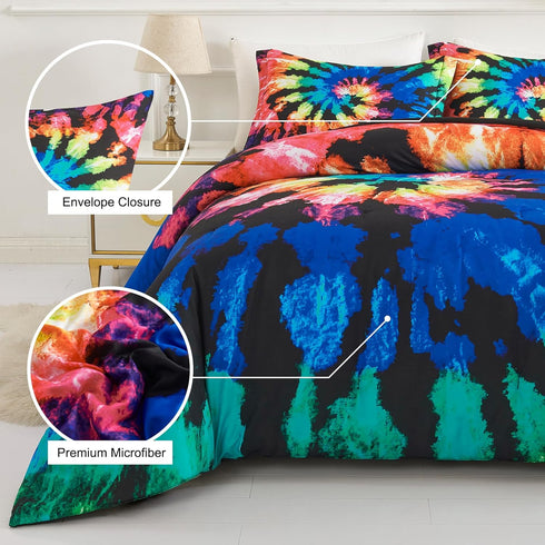 Set Sets 3 2 Koniroom Tie Dye Comforter Queen Size, Kids Comforter for Teen Boys Girls Women with Hippie Psychedelic