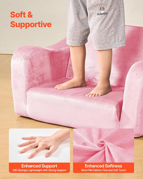 2-in-1 28D VEVOR Kids Sofa, Foldable Toddler Soft Couch with Armrests, Made of Sponge & Short Pile, Convertible Toddler