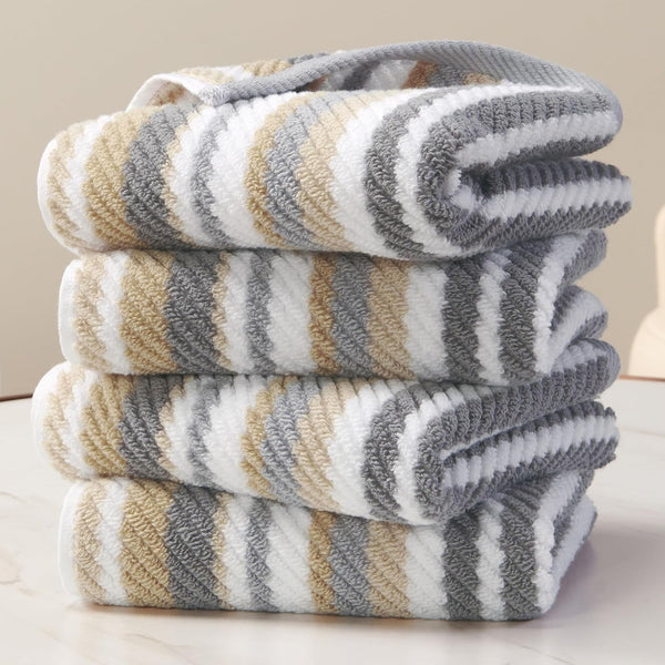 Beige Striped Hand Towels, Bathroom Hand Towels Set of 4, 16"x27" -