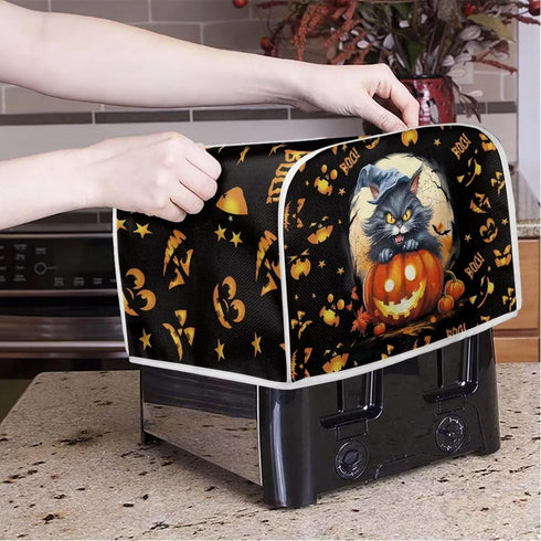 Ghost Pumpkin Cat Toaster Dust Cover, 2 Slice Small Kitchen Appliance Cover for Halloween Decor