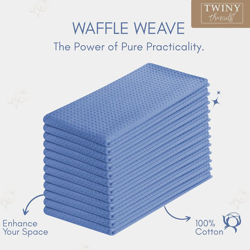 Set 12 100% (16 26 inches) TWINY threads of Cotton Solid Kitchen Towels with Hanging Loop X | Ultra Absorbent Dobby