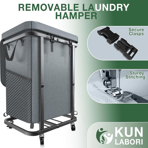 40 Gal(150L) High Grade Large Laundry Basket with Wheels, Rolling Laundry Hamper, Laundry Cart with Metal Frame