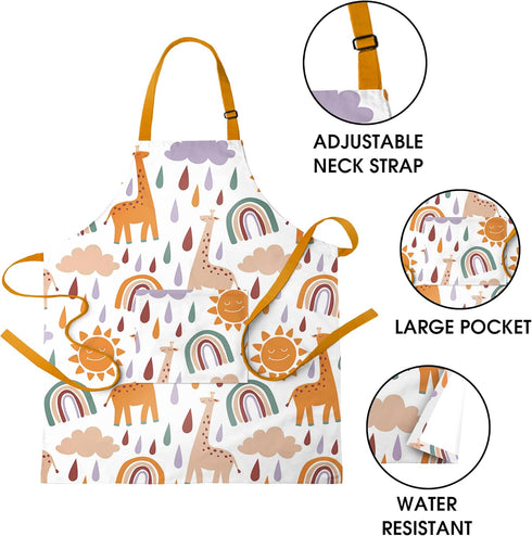 Kids Apron With Pocket & Chef Hat - Water Resistant Toddler Apron