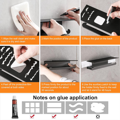 Paper Towel Holder Wall Mount for Kitchen, Self-Adhesive Paper Towel Holder with Shelf for Bathroom, Anti-Rust