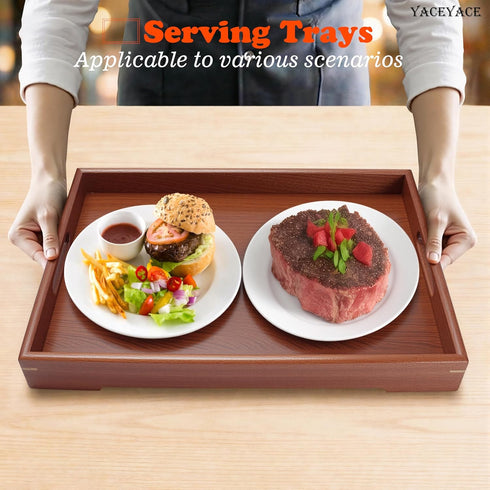YACEYACE 15"x10"x1.5" Wooden Tray for Ottoman, Medium Wood Serving Tray with Handle for Coffee Table, Dining, Home