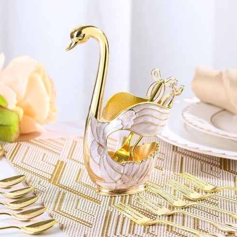 Gold Swan Base Holder, Elegant Dessert Spoons Organizer with 6pcs Coffee Spoon Set, Premium Zinc Alloy (Gold)