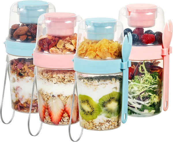 Vtopmart 4 Pack 27oz Yogurt Parfait Cups with Lids and Spoons, Overnight