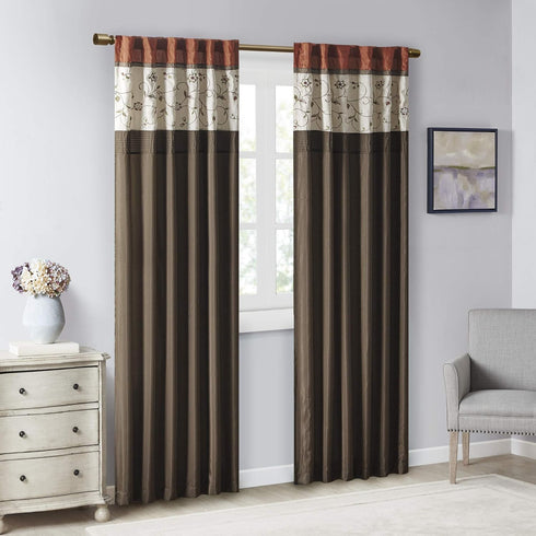 Madison Park Serene Embroidered Light Filtering Treatment Curtain Rod Pocket/Back Tab Single Window Panel Drape for Bedroom Livingroom and Dorm, 50x84, Spice by Madison Park