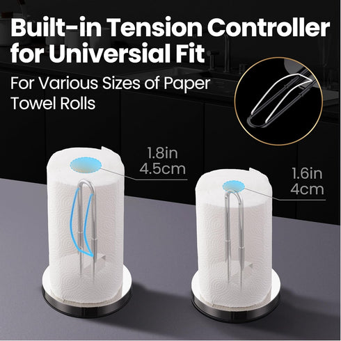 5-Year Single Hand Tear Paper Towel Holder, Anti-Slip Kitchen Towels Stand, Adjustable for Various Roll Sizes, Super