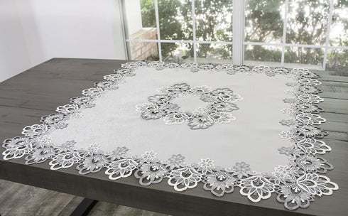 Linens, Art and Things Silver European Lace Table Topper, Small Antique Jacquard Fabric (34 Inch Square)