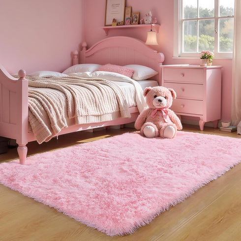KICHOWUA 5'x8' KCHOWUA Pink Fluffy Area Rug for Girls' Bedroom, Machine Washable Plush Pastel Shag Rug, Large Soft