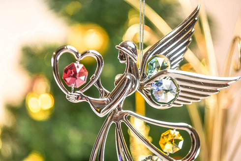 Chrome Plated Angel W/Heart Ornament with Crystal Element for Home Decor